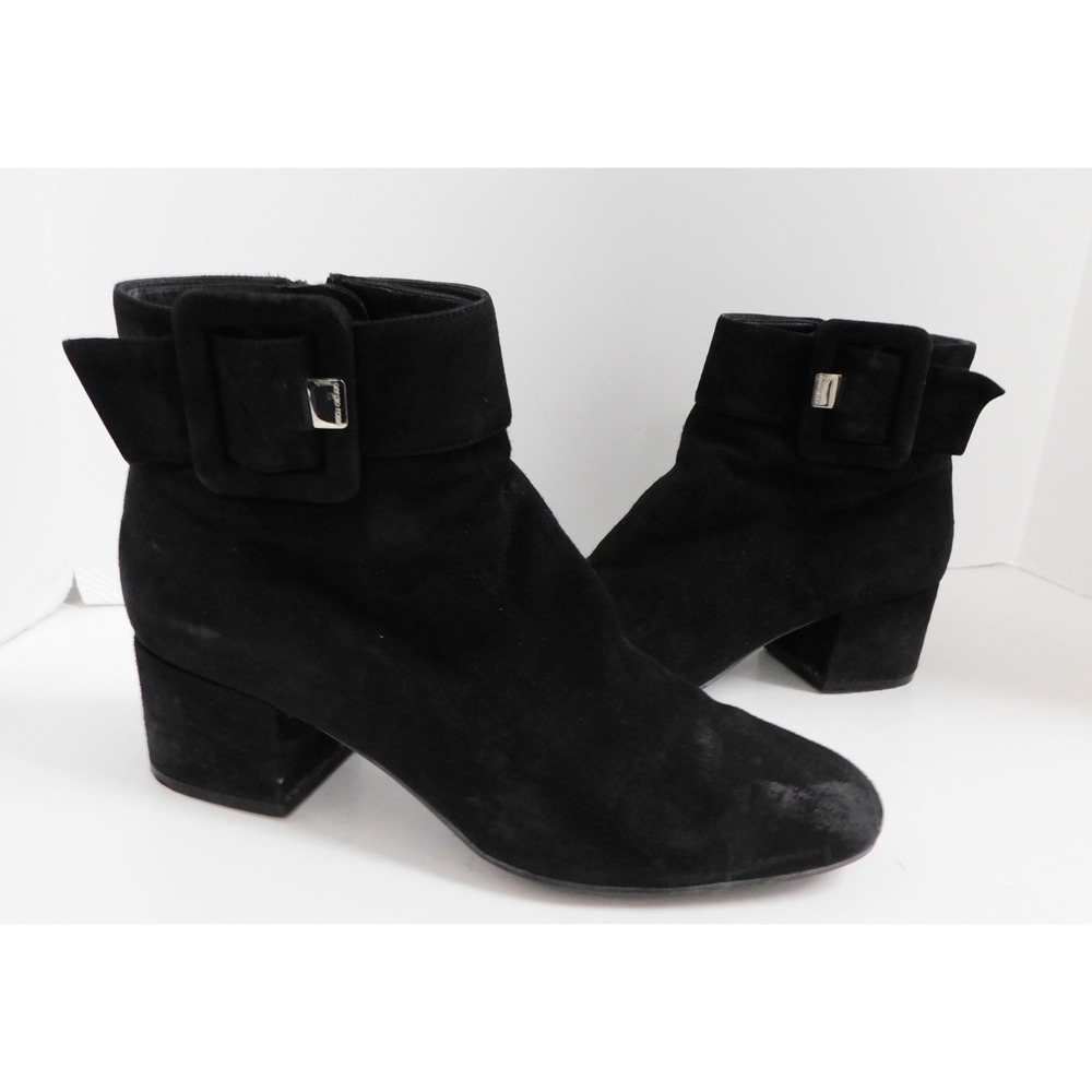 Sergio Rossi‎ Large Buckle Booties Black Suede Ankle Boots Size 39